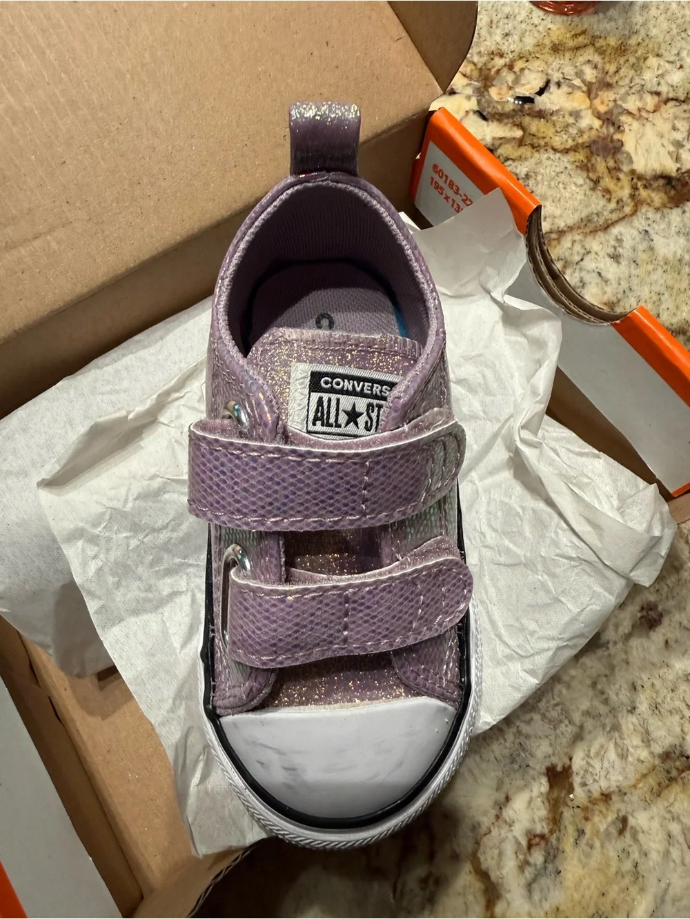 Converse Kids Glitter Strap Sneaker - Lavender chuck Taylor. Size 5